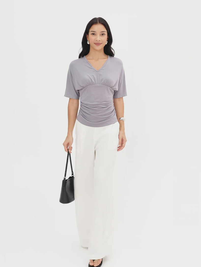 OGLmove CoolTouch V-Neck Ruched Short Sleeve Summer Tee