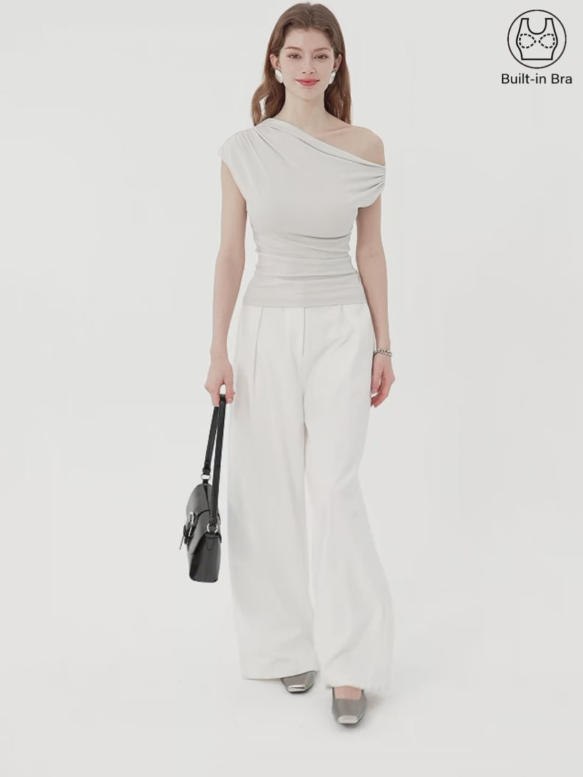 OGLmove Ruched Asymmetrical Shoulder Bra Top