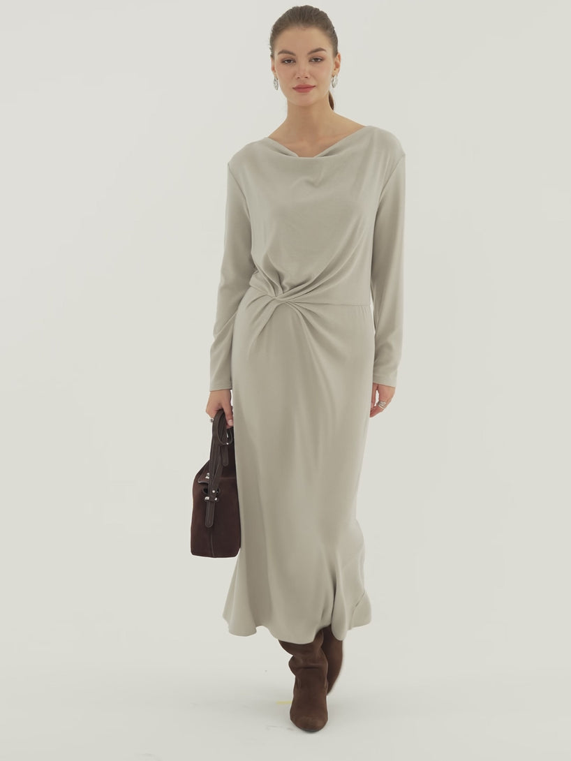 OGLmove LiteWarm Cowl Neck Long Sleeve Tucked Midi Dress