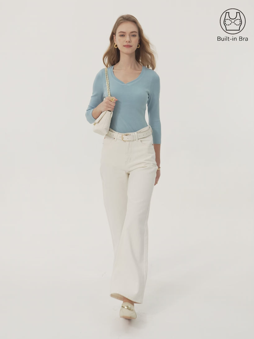 Cotton Lyocell Heart-Shaped 3/4 Sleeve Brami