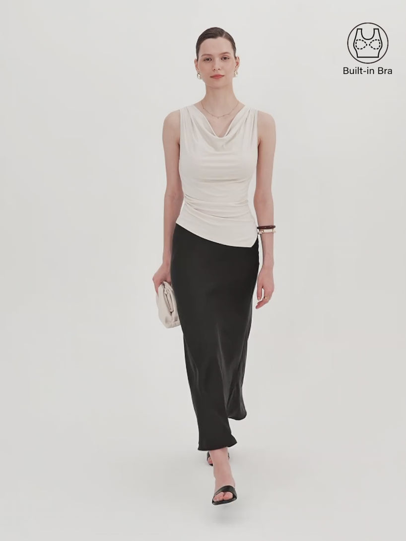 OGLmove Cowl Neck Asymmetrical Sleeveless Bra Top
