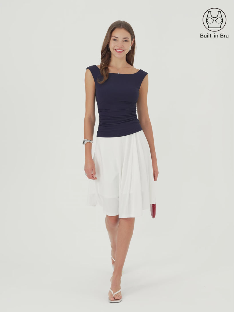 OGLmove Boatneck Low Back Gathered Bra Top
