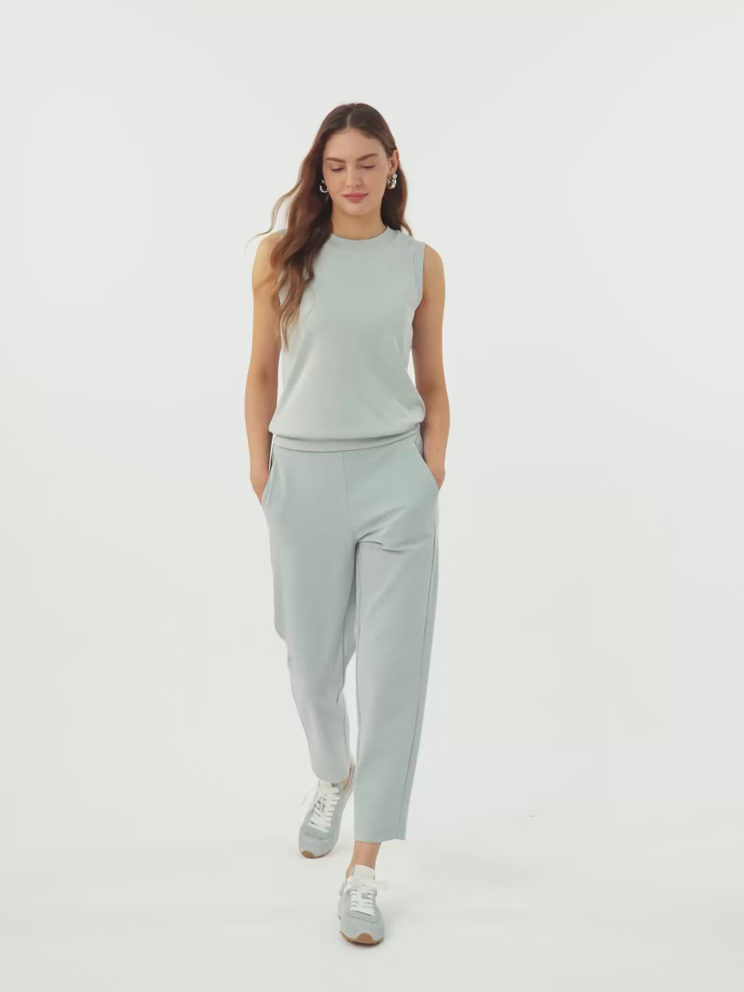 2Pcs Set Crewneck Tee & Mid Rise Tapered with Pockets