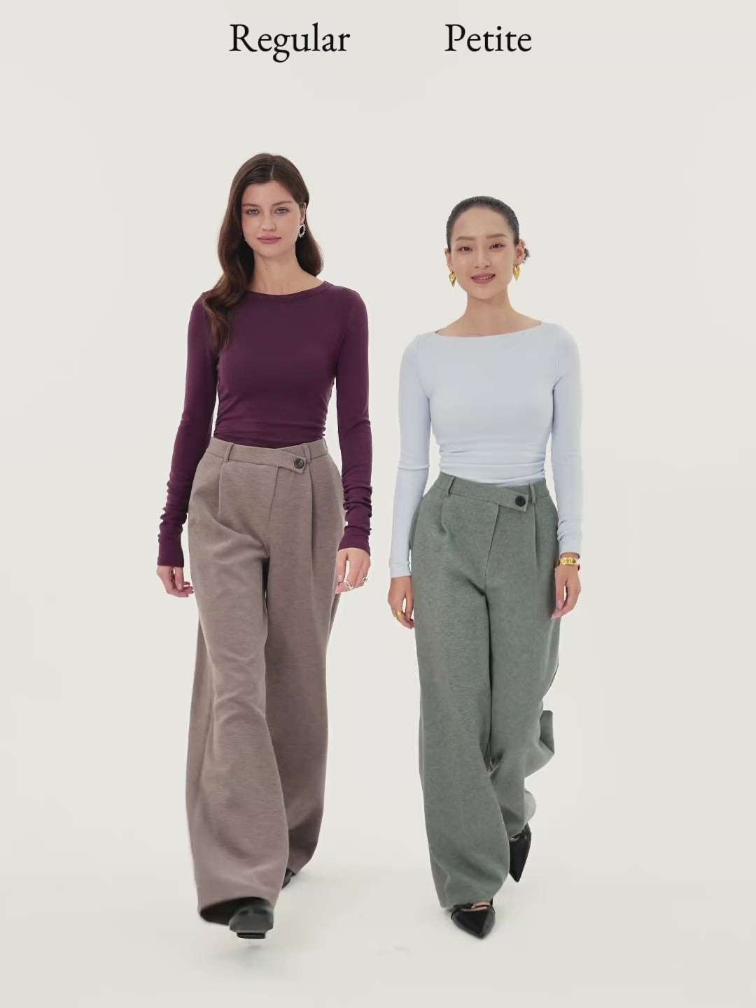 Cozy Warm High Rise Slanted Fly Front Wide Leg Pants