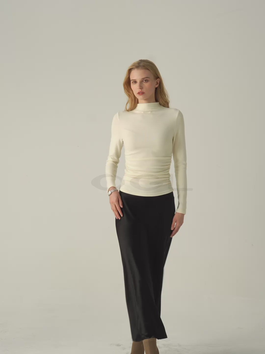 2Pcs Set Thermal Ruched Sides Tuckable Mockneck Top