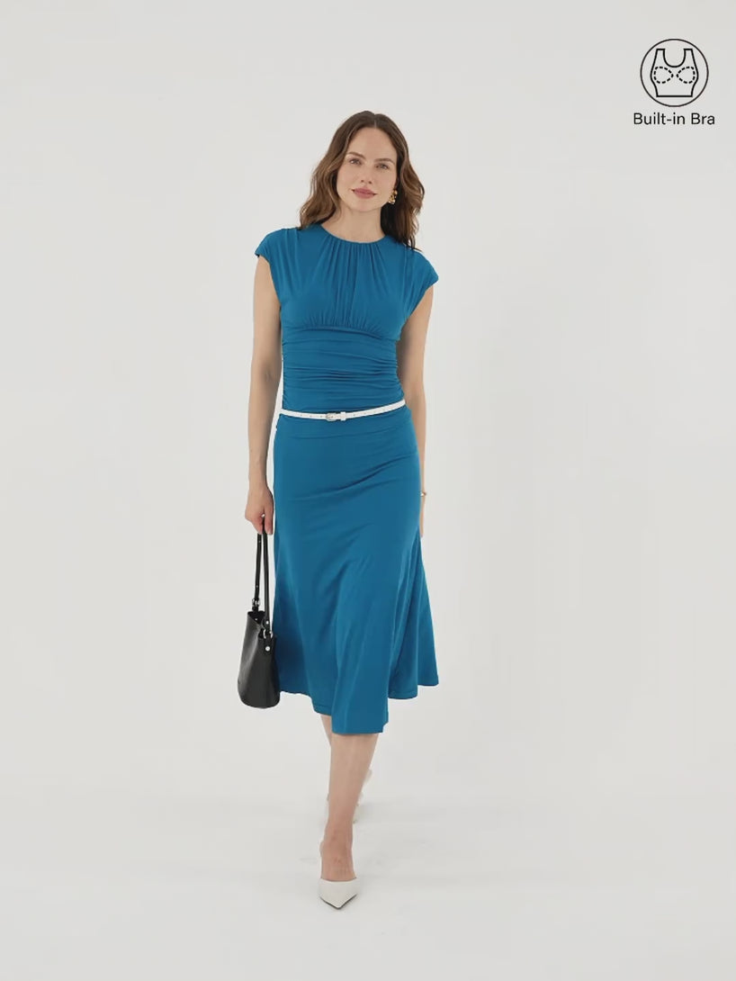 OGLmove Ruched Round Neck Cap Sleeve Bra Top