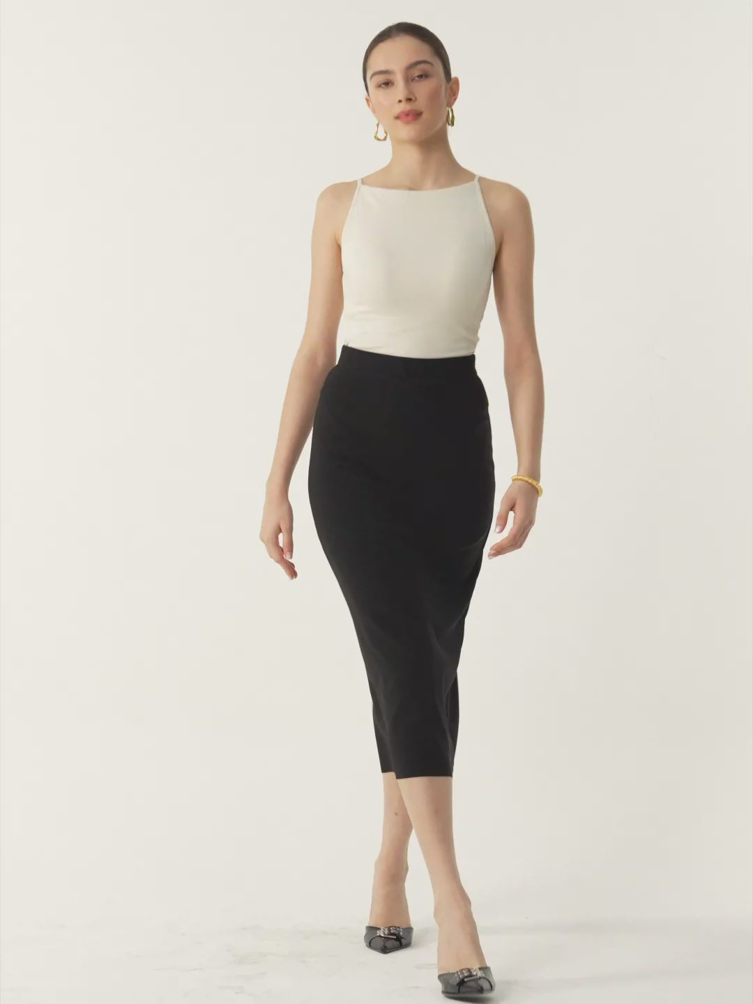 Pull-On Midi Pencil Skirt - Black