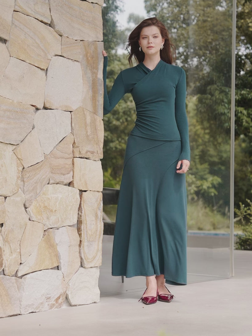 OGLmove Eco-Mousse® Surplice Long Sleeve Ruched Top