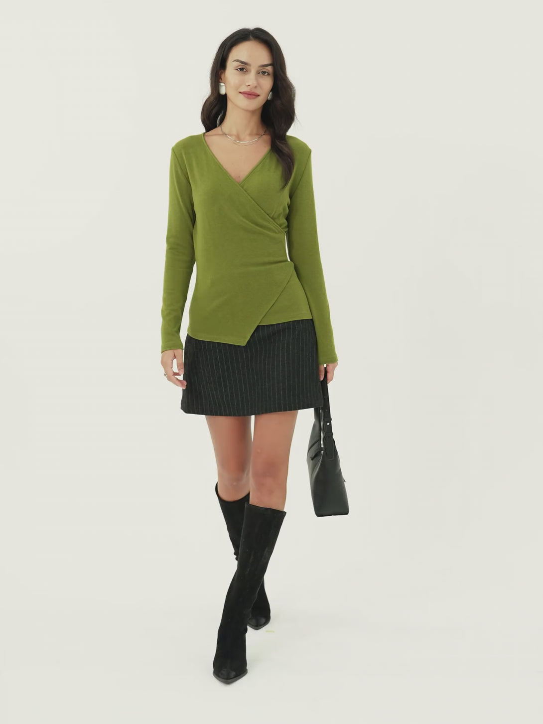 Surplice Skimming Long Sleeve Top