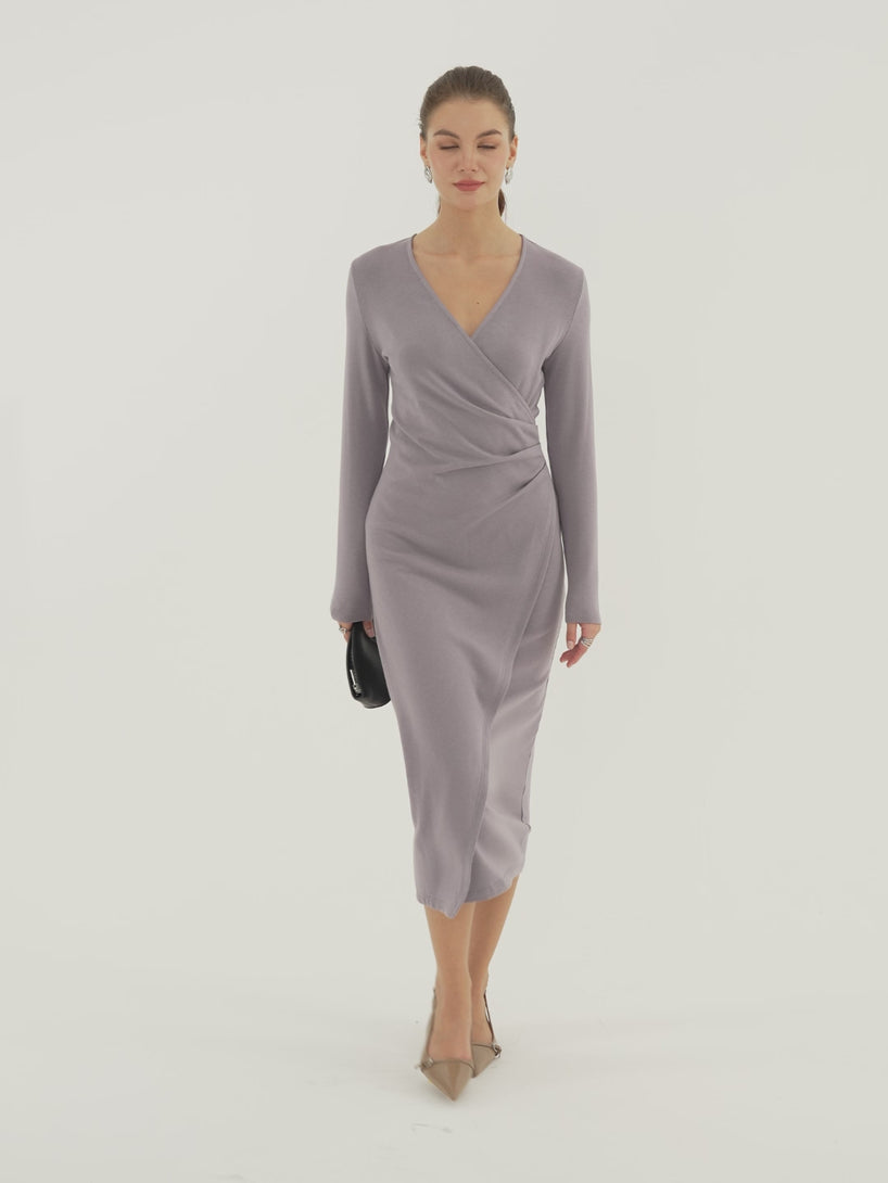 OGLmove ProWarm Surplice Long Sleeve Tucked Dress