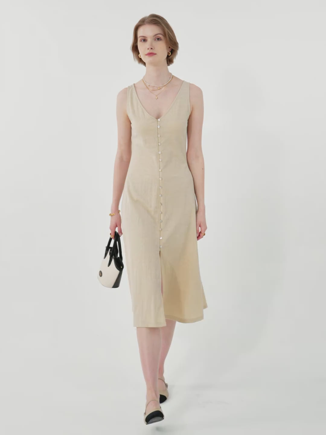 Multi-wear V-neck Midi Vest Dress