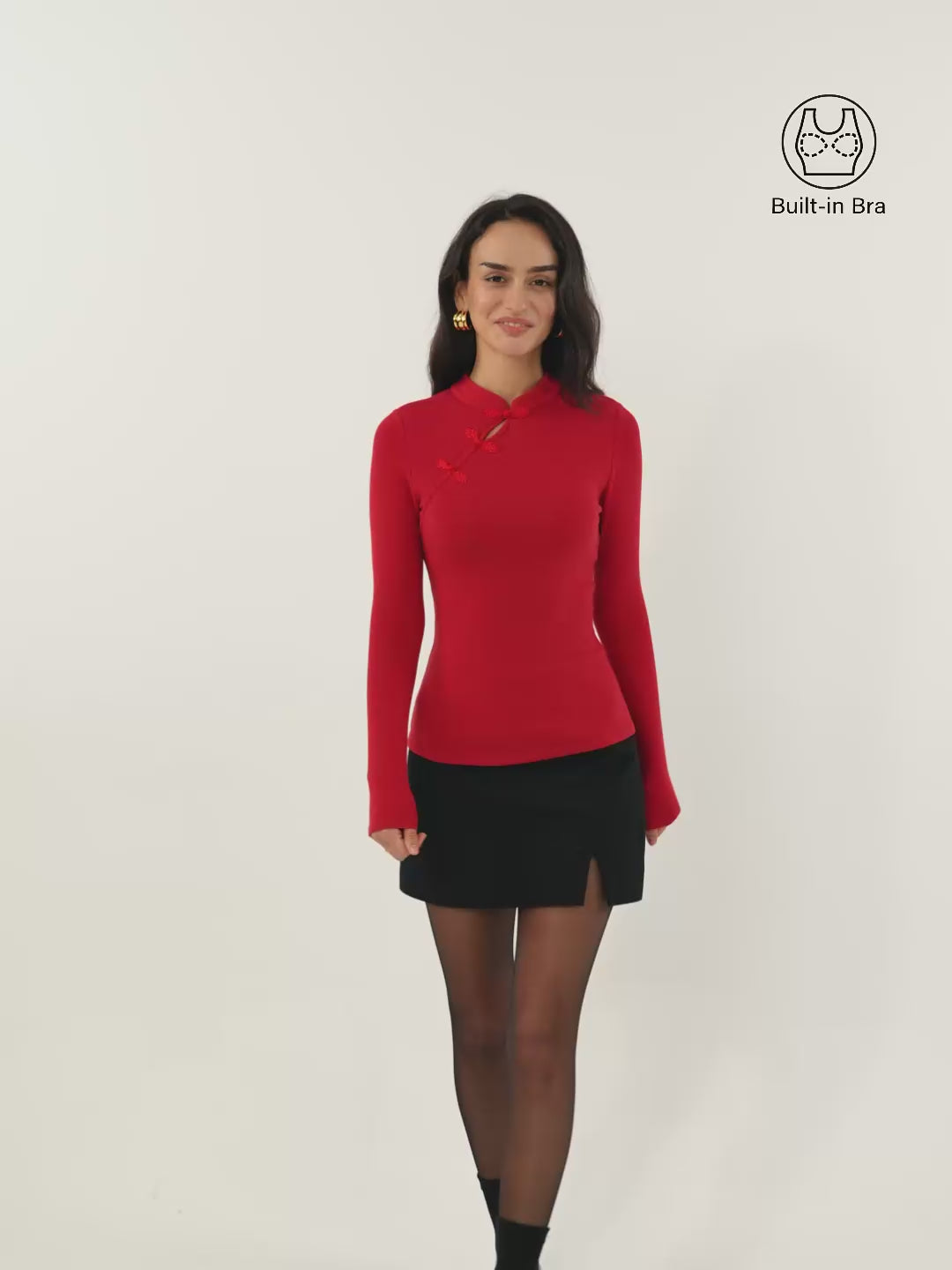 Mandarin Collar Asymmetric Frog Button Brami Top