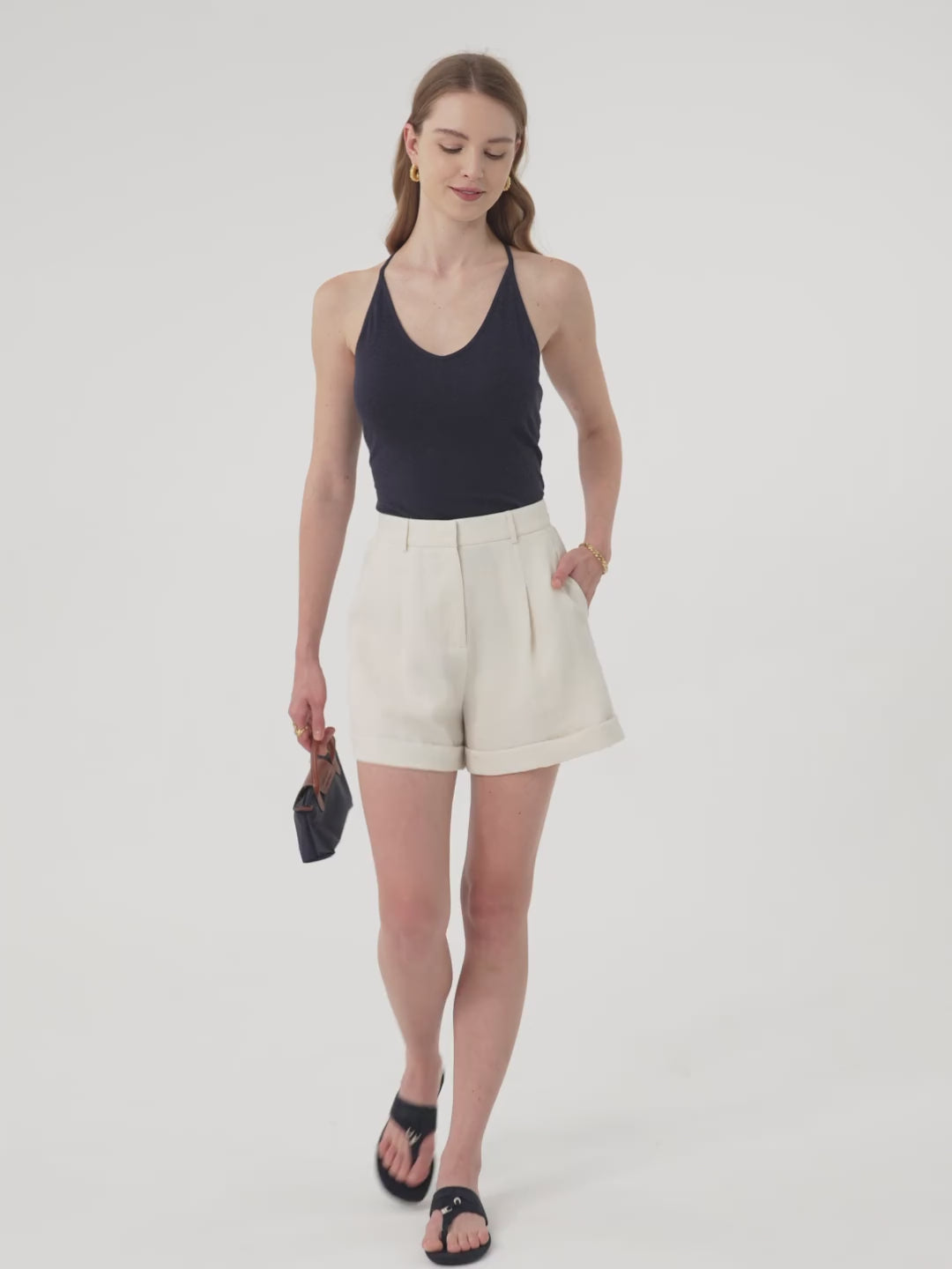 Wrinkle-resistant High Rise Cuffed Linen Shorts