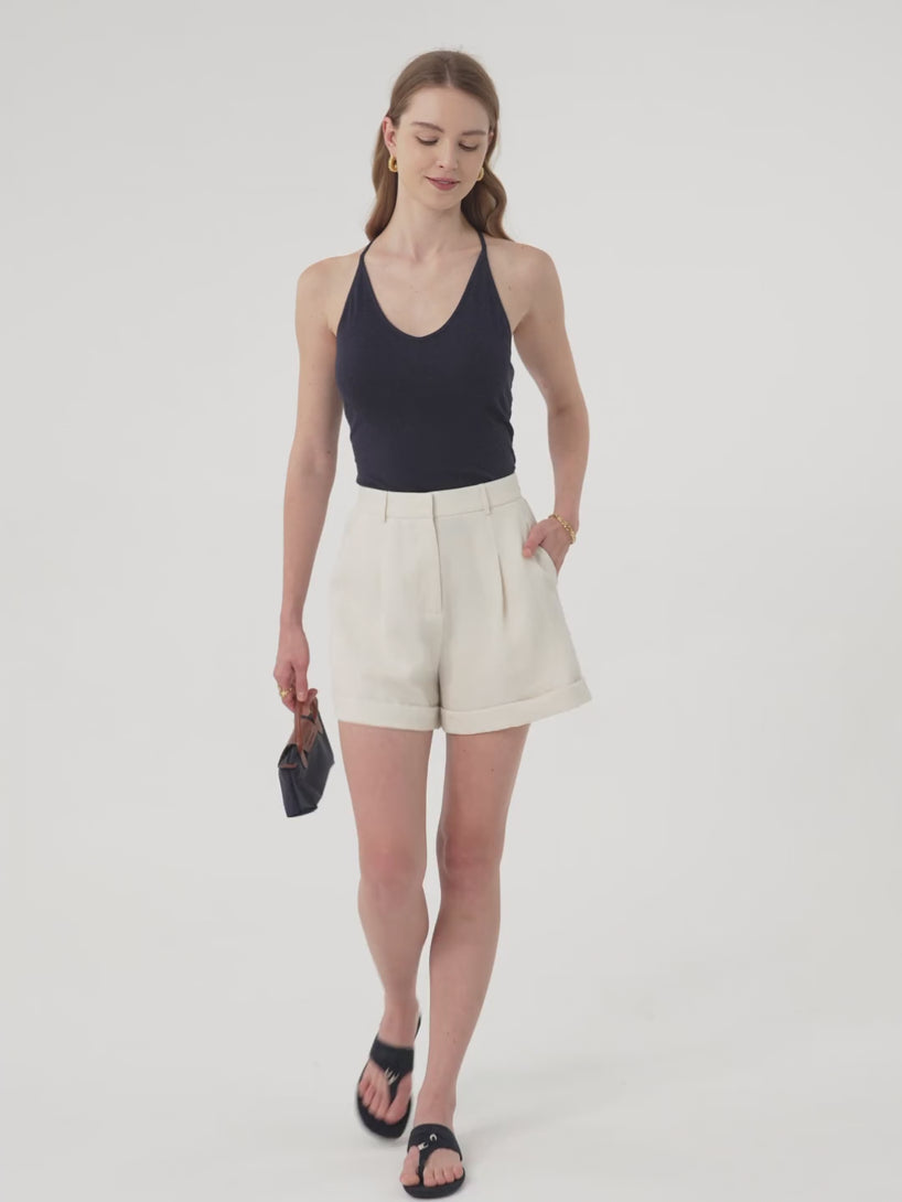 Wrinkle-resistant High Rise Cuffed Linen Shorts