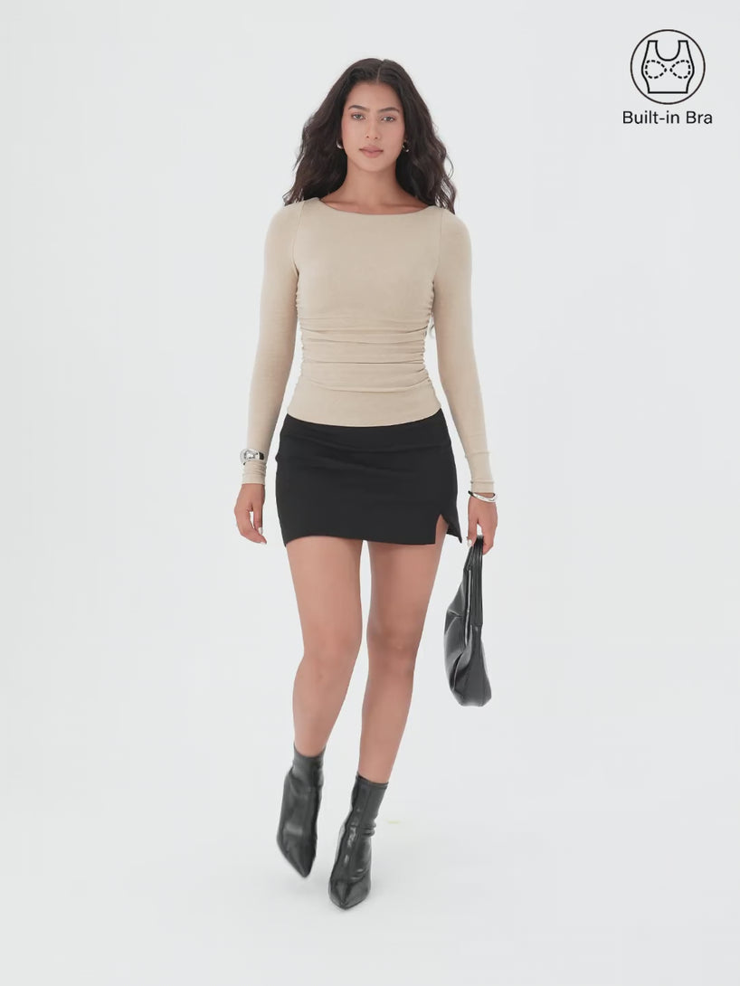 OGLmove Light Warm Boatneck Ruched Bra Top