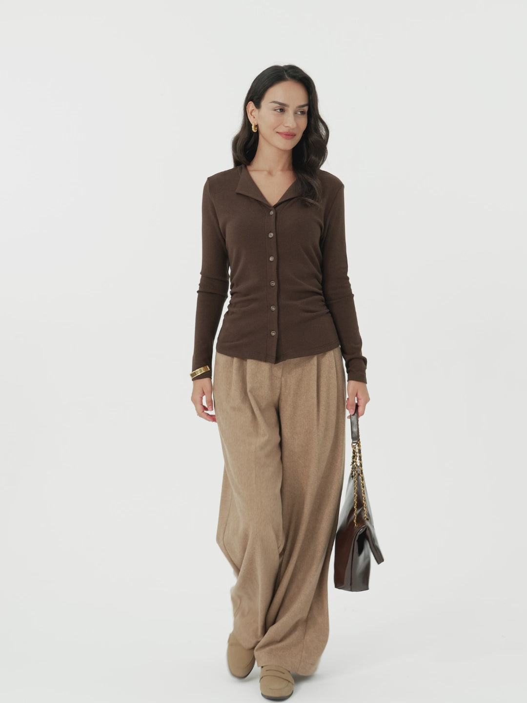 Button Front Side Ruched Top