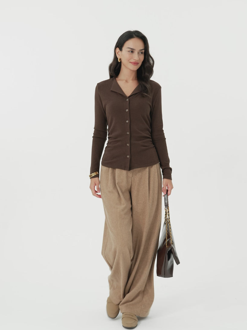 Button Front Side Ruched Top