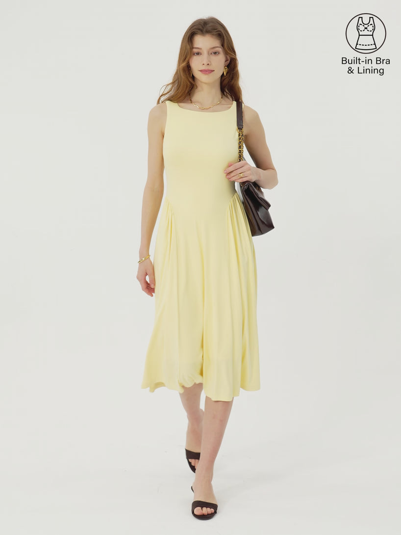 OGLmove SkinKiss Ruched Fit-and-Flare Midi Bra Dress with Pockets