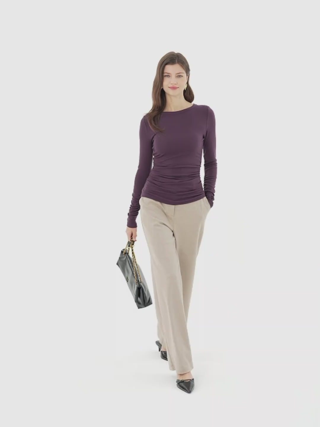 Lyocell Cashmere Ruched Sleeve Skimming Top
