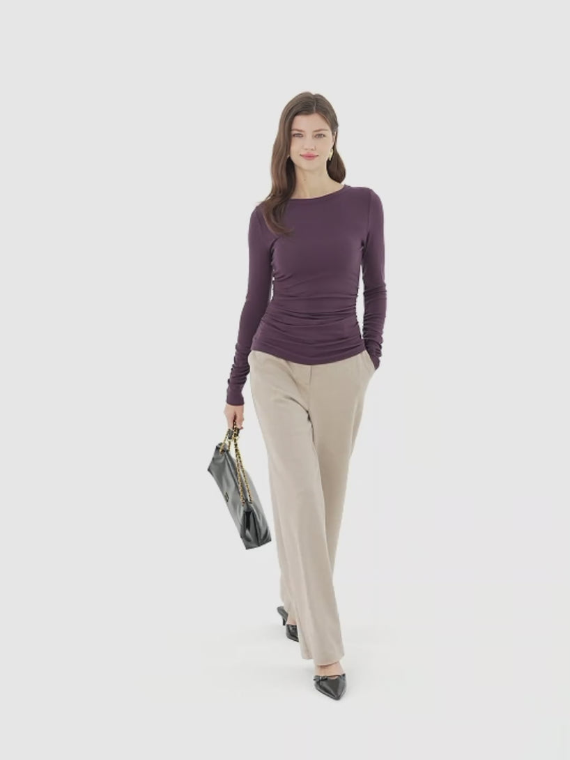 Lyocell Cashmere Ruched Sleeve Skimming Top