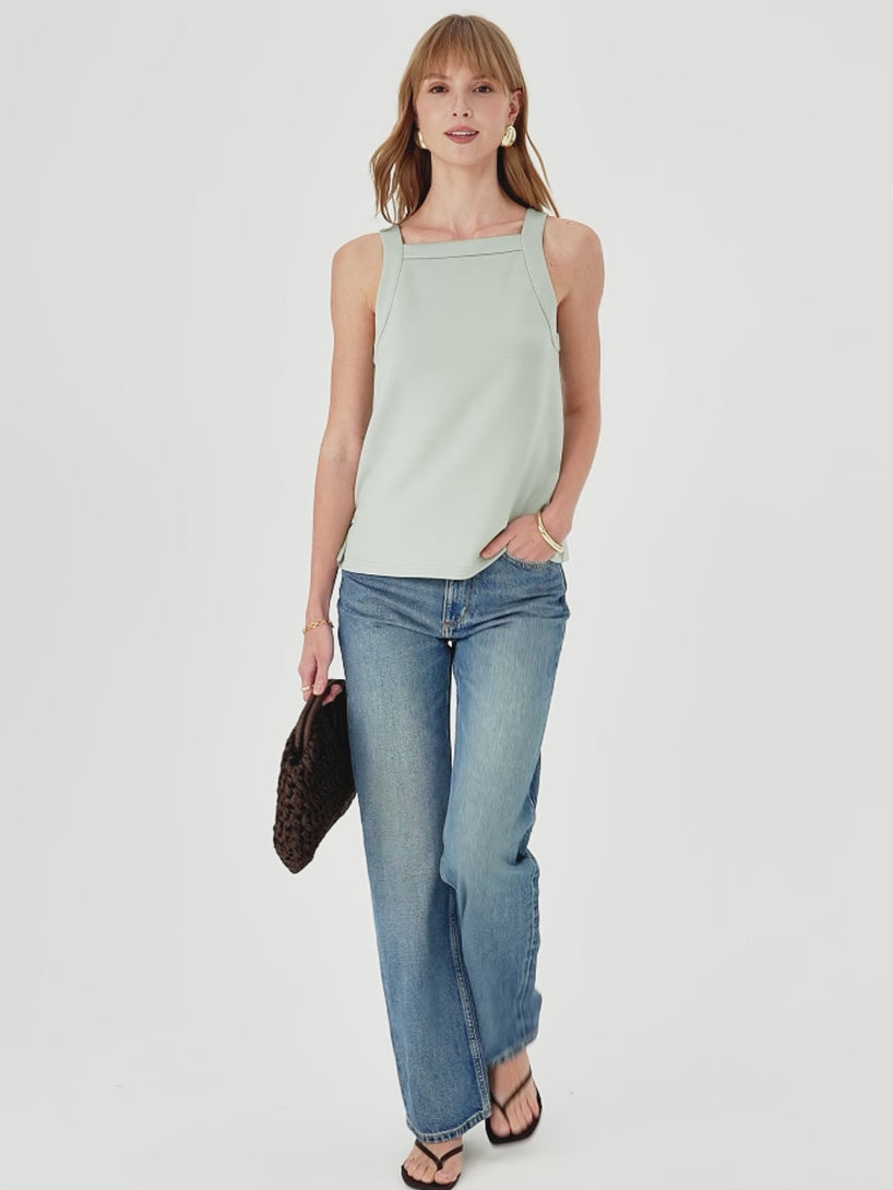 OGLmove Lyocell Spacer Knit Square Neck Side-Slit Top
