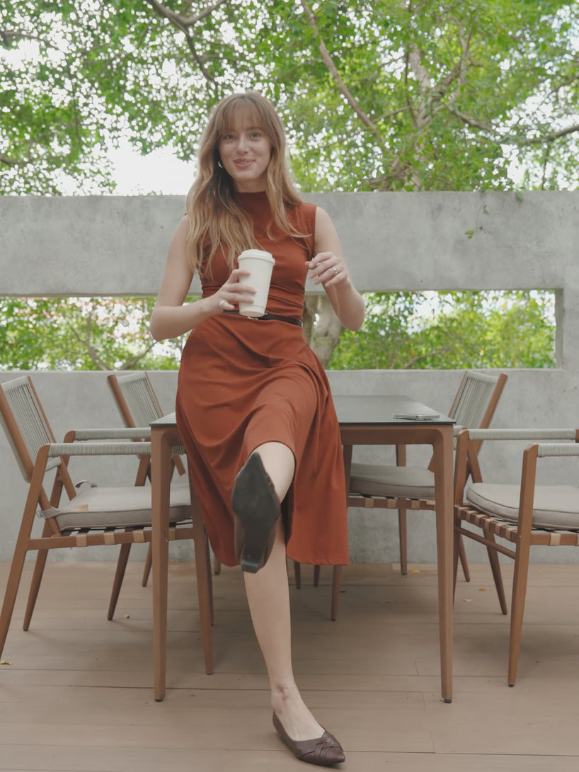 OGLmove Viscose-Cotton Mock Neck Sleeveless Tucked Midi Dress