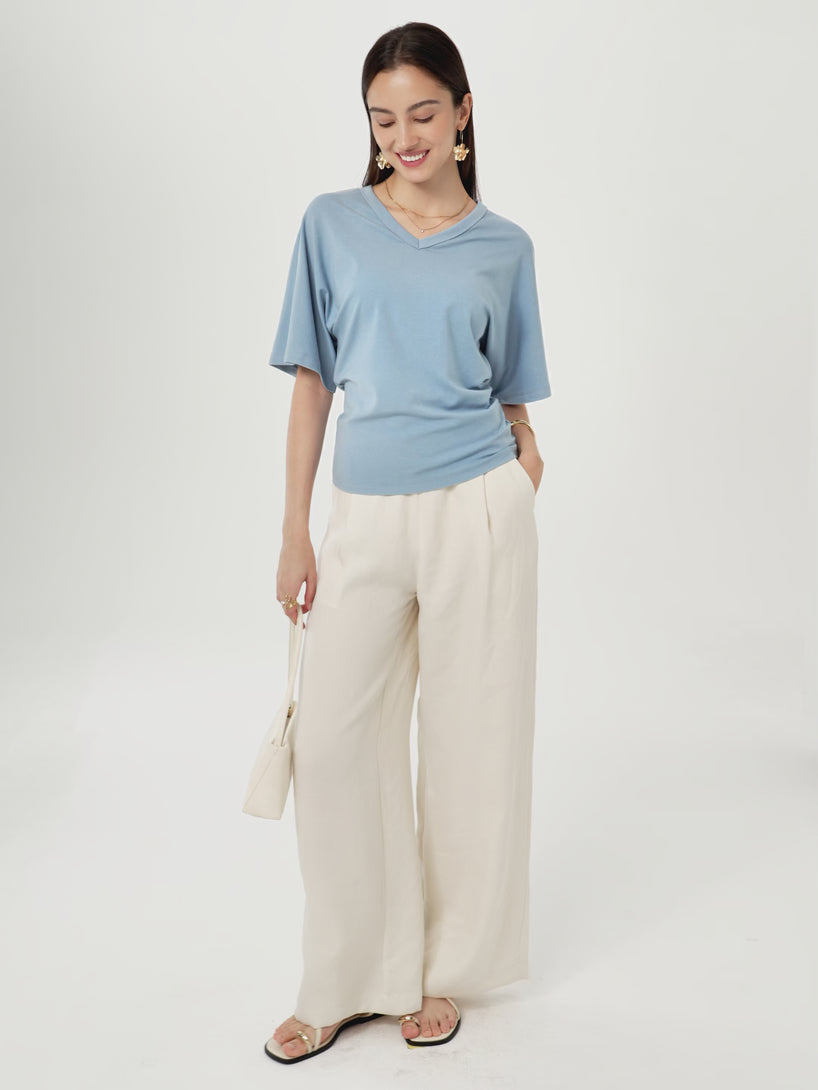 OGLmove Viscose Cotton V-Neck Waist-Defining Summer Tee