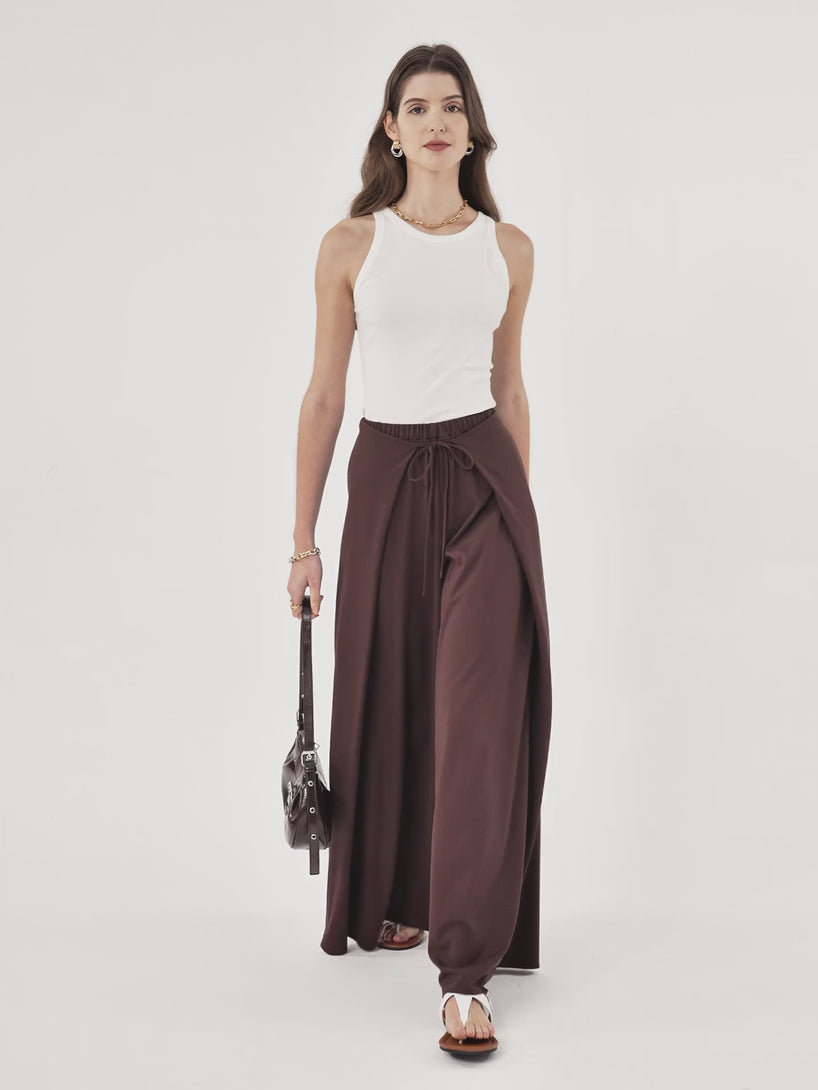 Bamboo Ponte Wrap-tie Palazzo Pants with Pockets