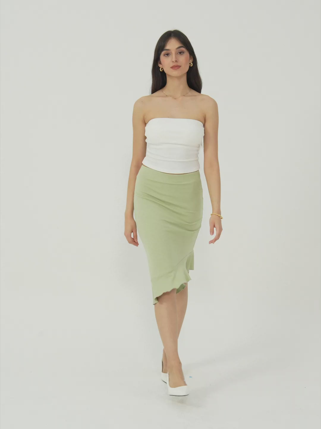 Eco-SkinKiss® 2.0 Asymmetrical Ruffle Skirt - Sky Glass