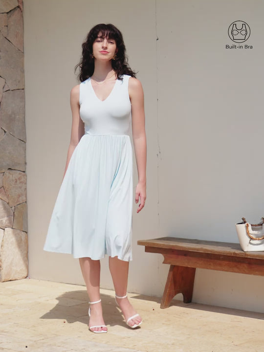 V-neck Fit-and-flare Midi Brami Dress with Pockets