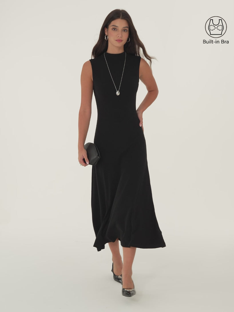 OGLmove LiteWarm Mock Neck Sleeveless A-Line Midi Built-In Bra Dress