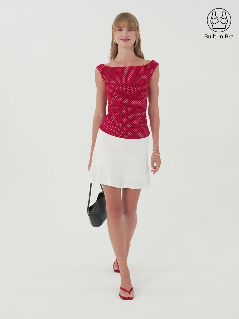 OGLmove Stretch Cotton Polka Dot Boatneck Ruched Bra Top Limited Edition