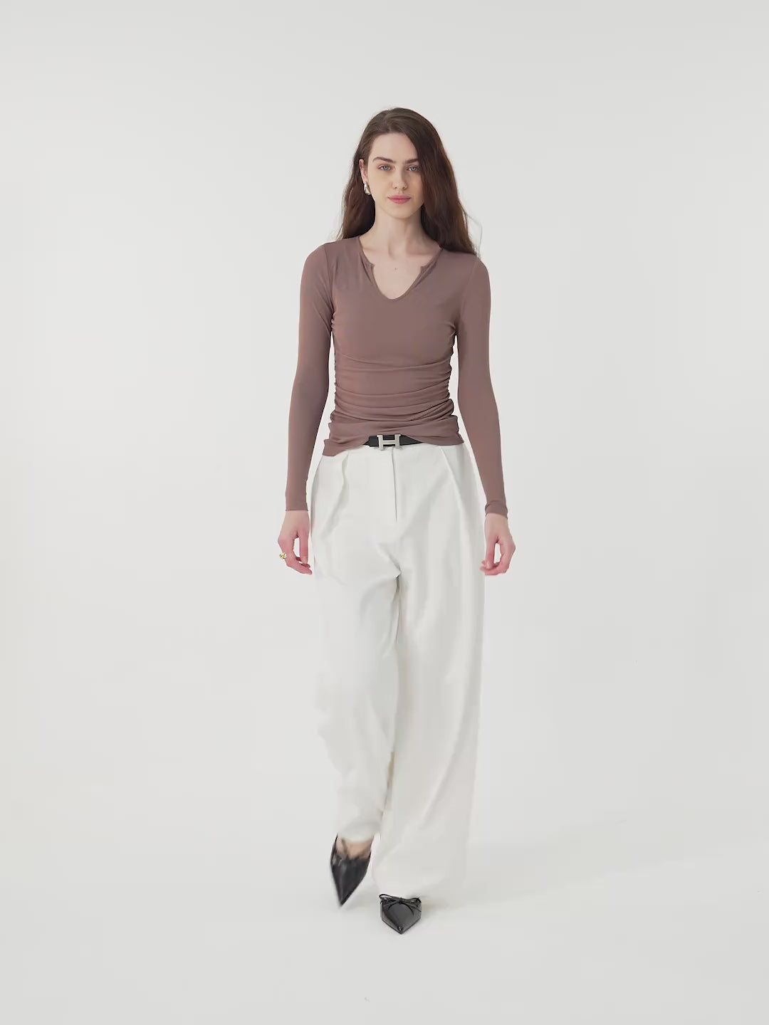 Non-sheer Airy Mid Rise Pleated Airy Trouser with Pockets