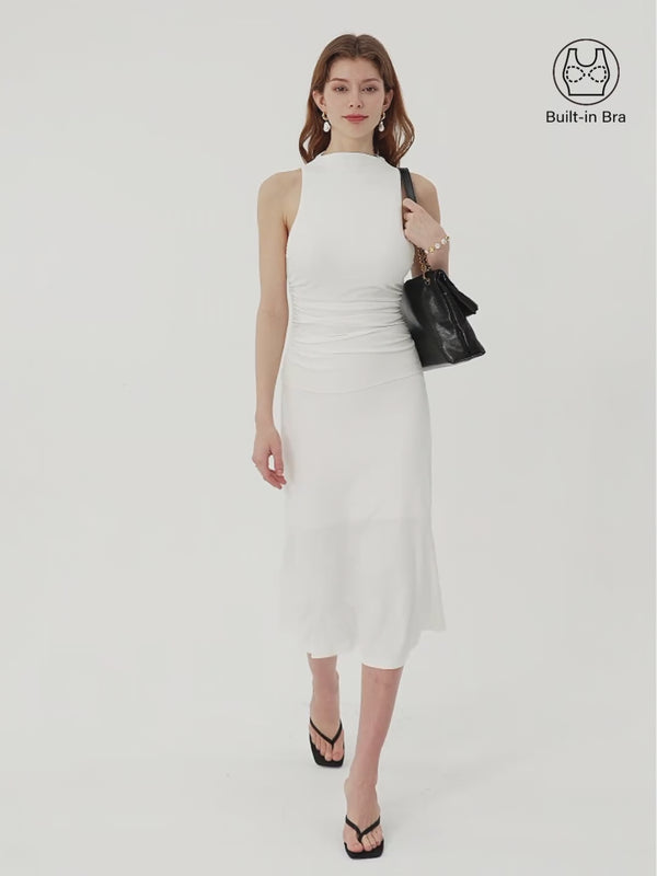 2Pcs Set Ruched Sleeveless Brami Tank & Pull-on Mermaid Midi Skirt