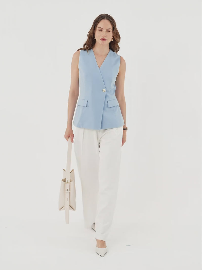 OGLmove Summer V-Neck Office Staple Waistcoat with Pockets