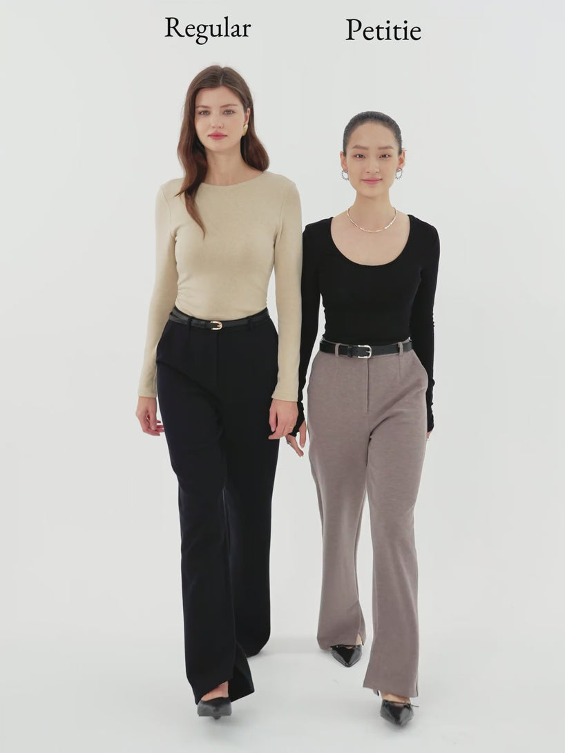 Cozy Knit High Rise Slim Straight Leg Pants with Pockets