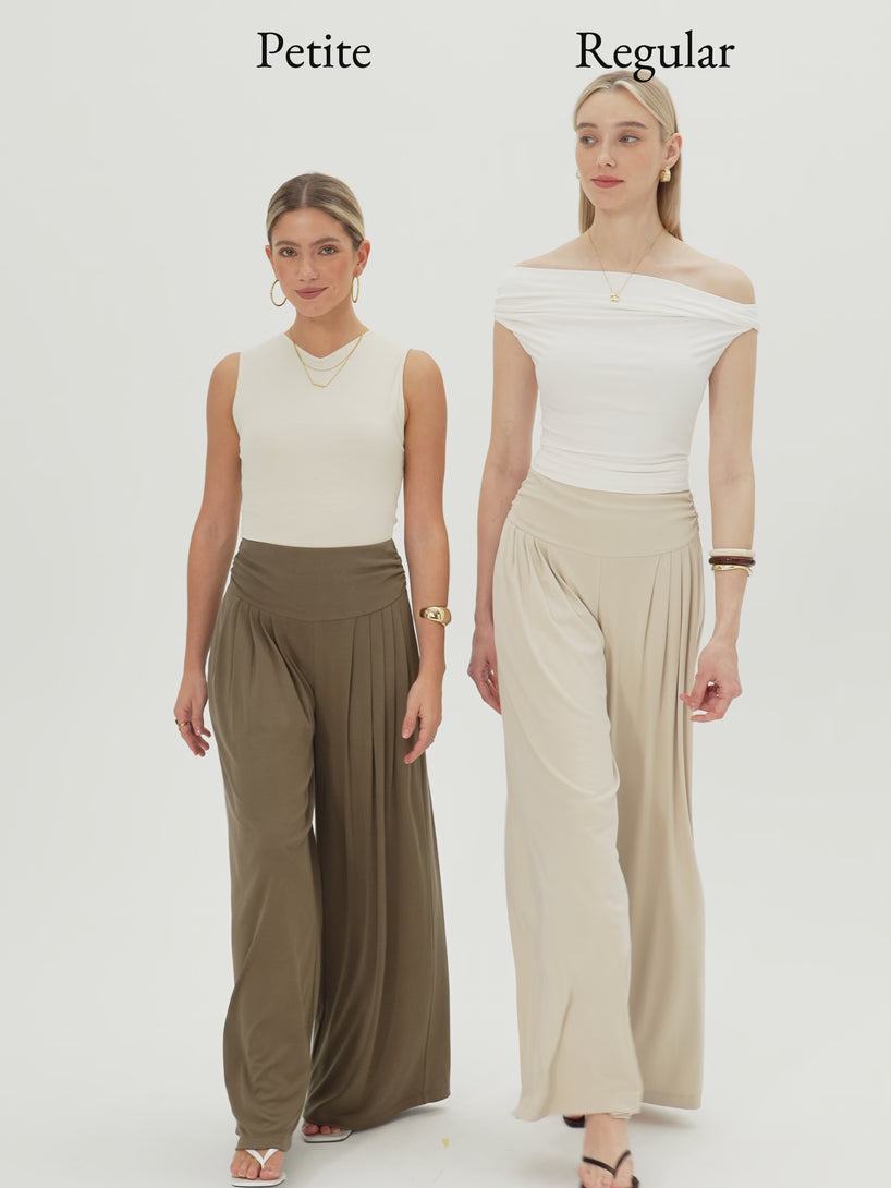 OGLmove Sandwashed Super Flowy Tucked Palazzo Pant with Pockets