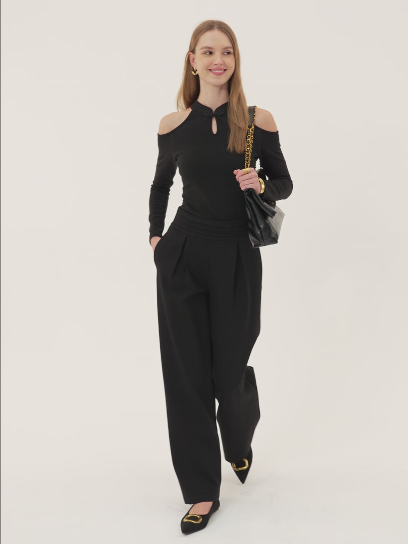 Chic High Rise Wide Leg Trousers with Pockets