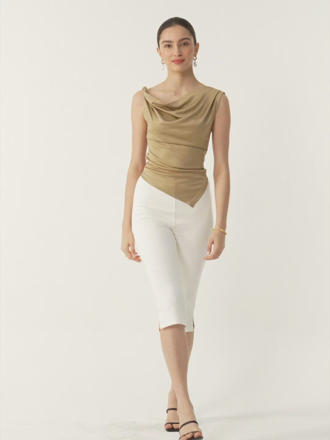 Silk-Like Acetate Sonali Top - Gold Khaki