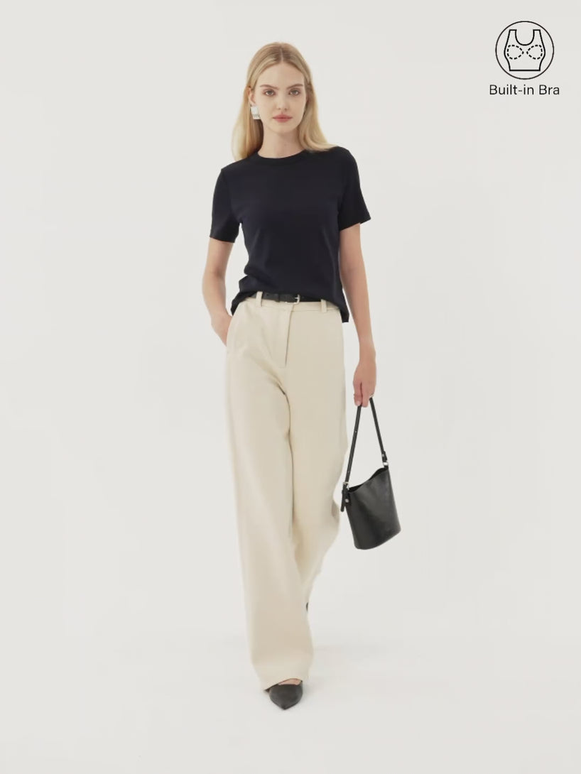 Cotton Lyocell Crew Neck Short Sleeve Top