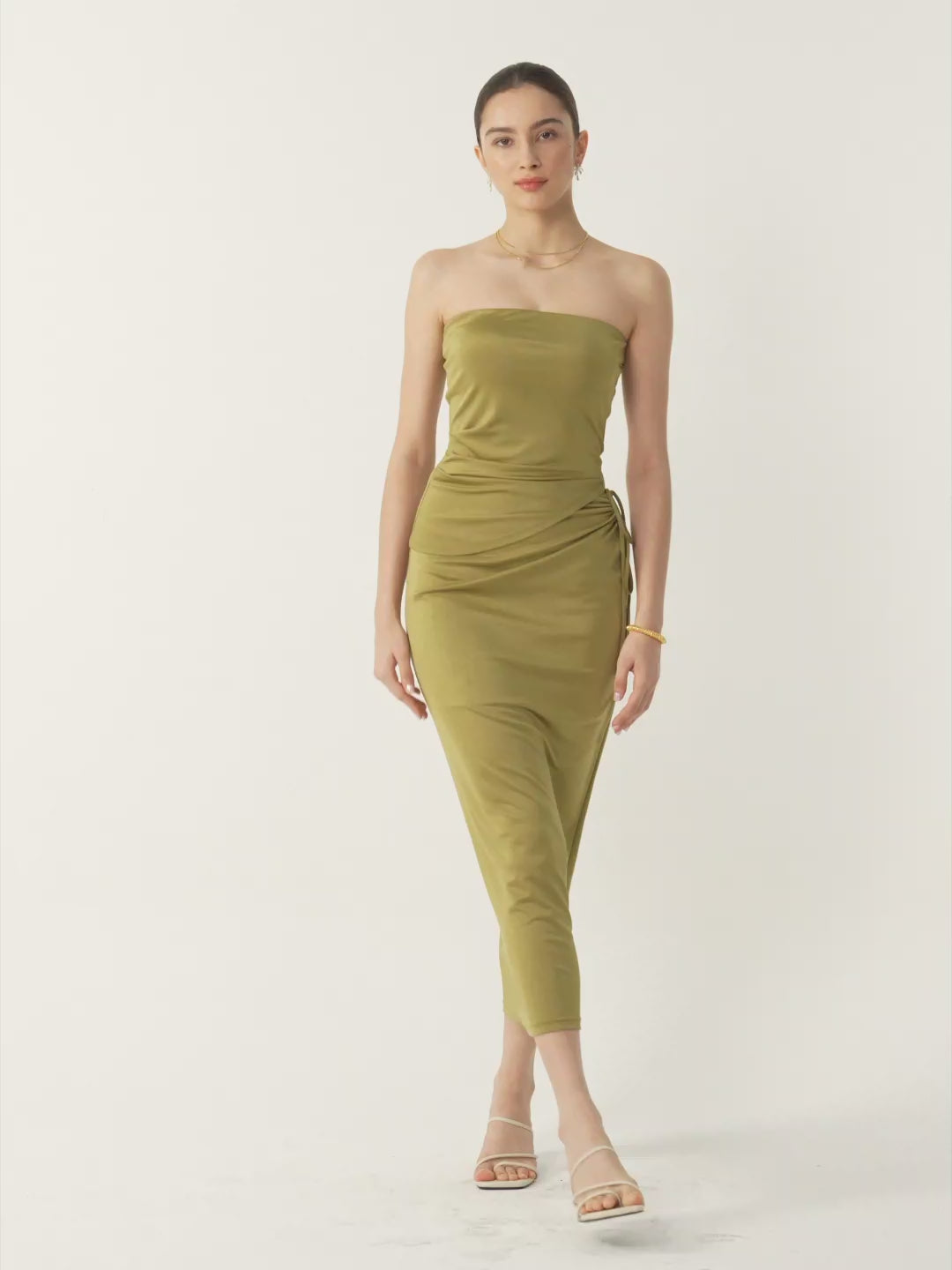 Silk-Like Acetate Tossa Brami Tube Top - Moss Olive