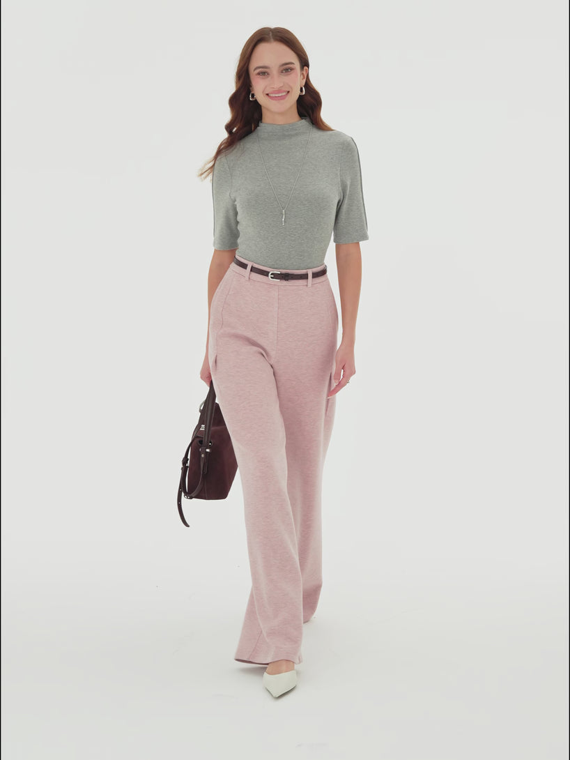 OGLmove FuzzLuxe High-Rise Wide-Leg Tuck Pants with Welt Pockets