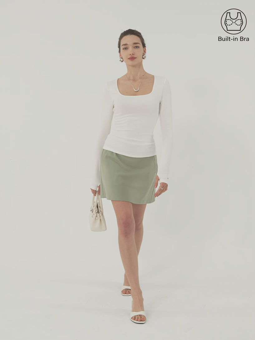 Cotton Viscose Square Neck Long Sleeve Brami with Thumbholes