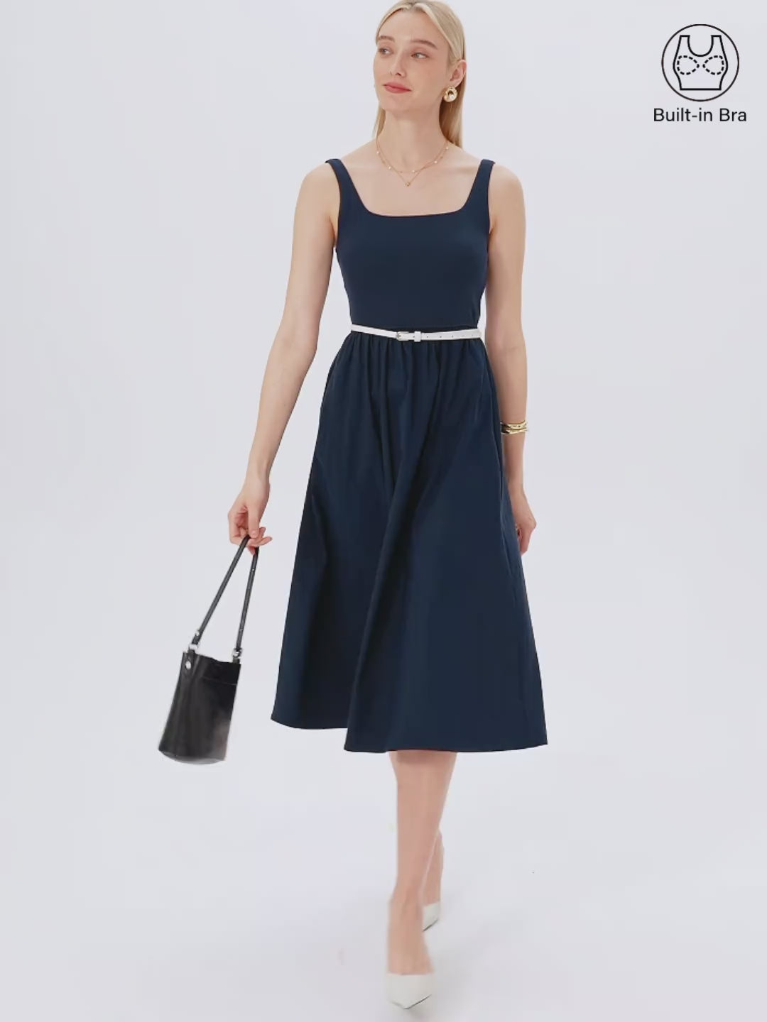Casual Regular Fit Desert Sage Green/L Midi Dresses Sleeveless Square Neck Women Dresses OGLmove