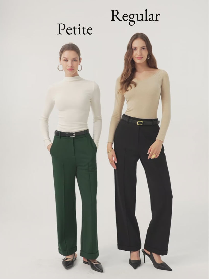 Stretch Ponte High Rise Straight Leg Pintuck Trousers