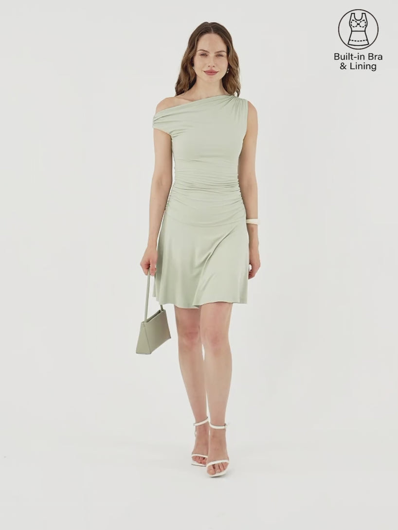 OGLmove SkinKiss Asymmetrical Ruched Fit-and-Flare Mini Bra Dress
