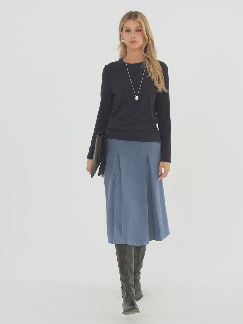 OGLmove FuzzLuxe Mid-Rise Tucked A-Line Midi Skirt with Pockets