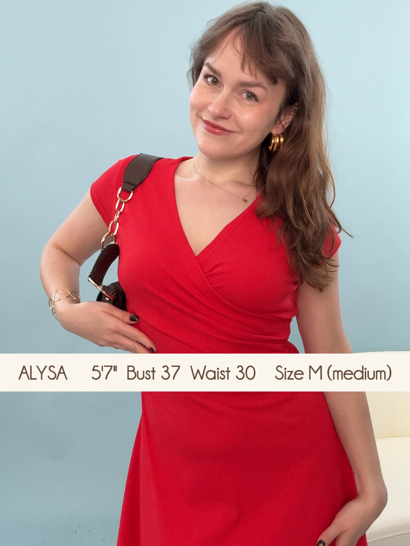 OGLmove Stretch Cotton Surplice V-neck Cap Sleeve Midi Dress