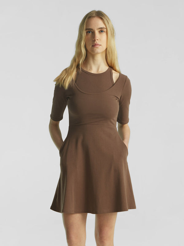 Mid-Length Sleeve Cutout Shoulder Mini Dress