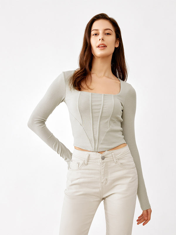 Eco-Mousse® long Sleeve Square Neck Corset Top